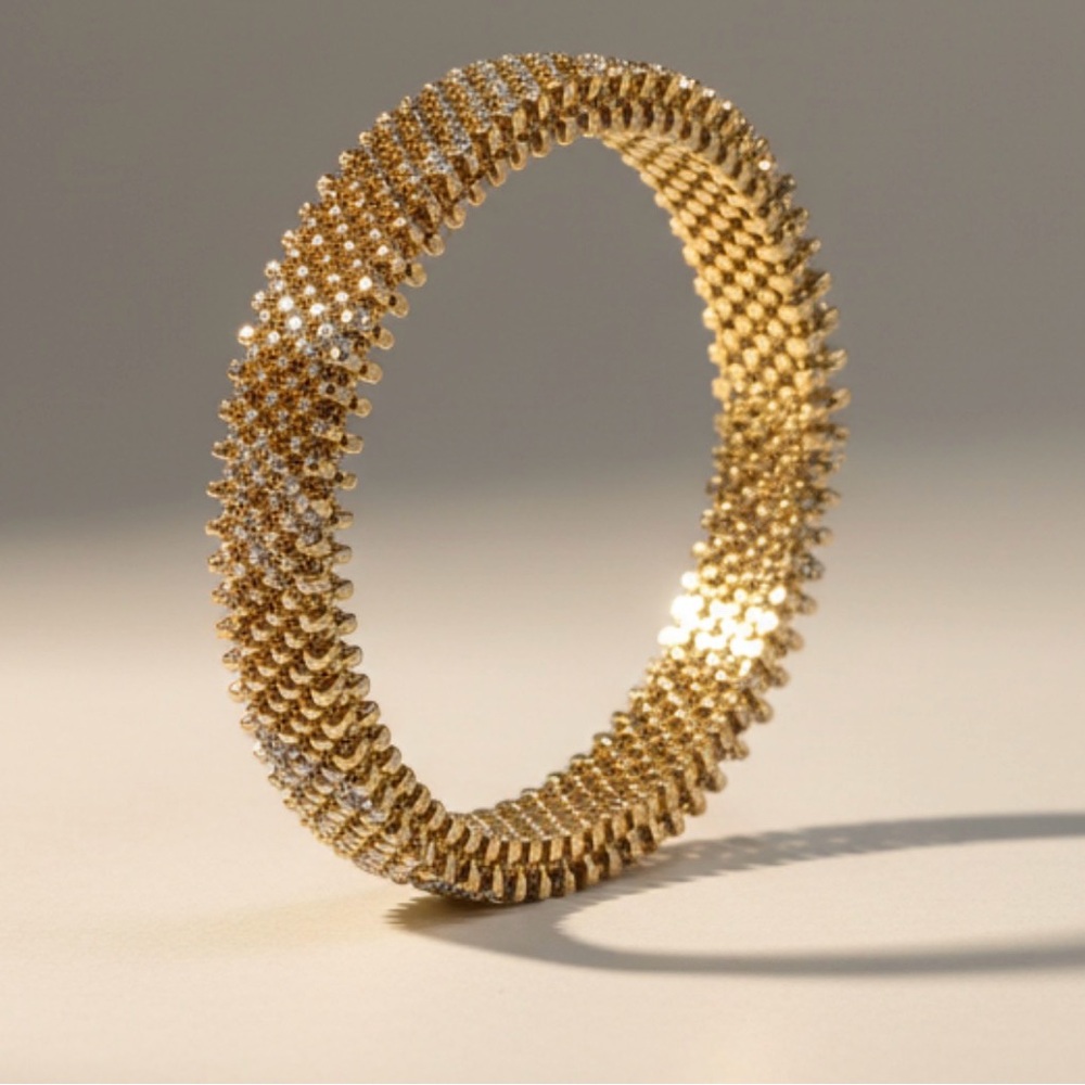 Chico’s Mitzi Gold Stretch Bracelet | Crystal Rhinestone Statement Bangle - Picture 2 of 7